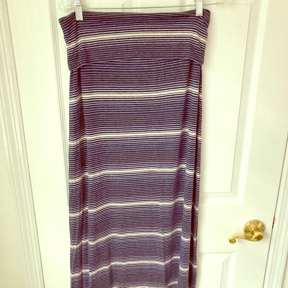 Navy Blue Striped Maxi Skirt